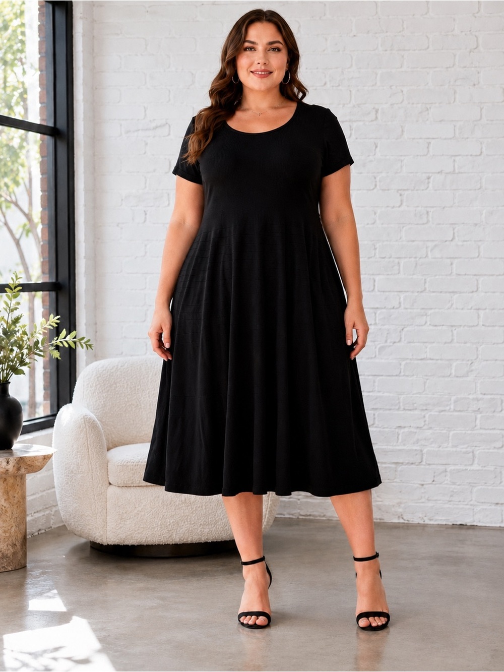 Torrid Black Rib Knit Midi Dress Plus Size 4 4XL Short Sleeve Stretch Soft